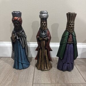 Vintage MCM Nativity 3 Three Wise Men Ceramic Hand-painted‎ Candleholders 9.5"